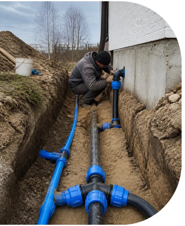 Монтаж наружного водопровода на участке под ключ в Полевской